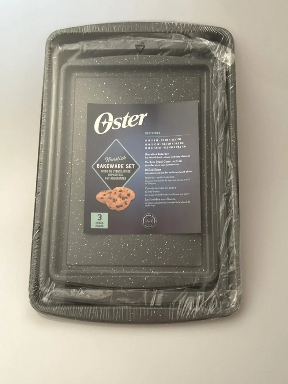 OSTER CARBON STEEL NONSTICK COOKIE SHEET, (SET OF 3)